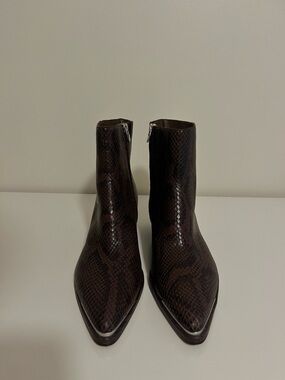 Women’s Dark Brown Snake-Print Ankle Boots